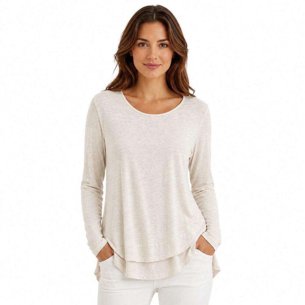Soft Surroundings Shirt Womens Medium Beige Scoop Neck Long Sleeve Tunic Top